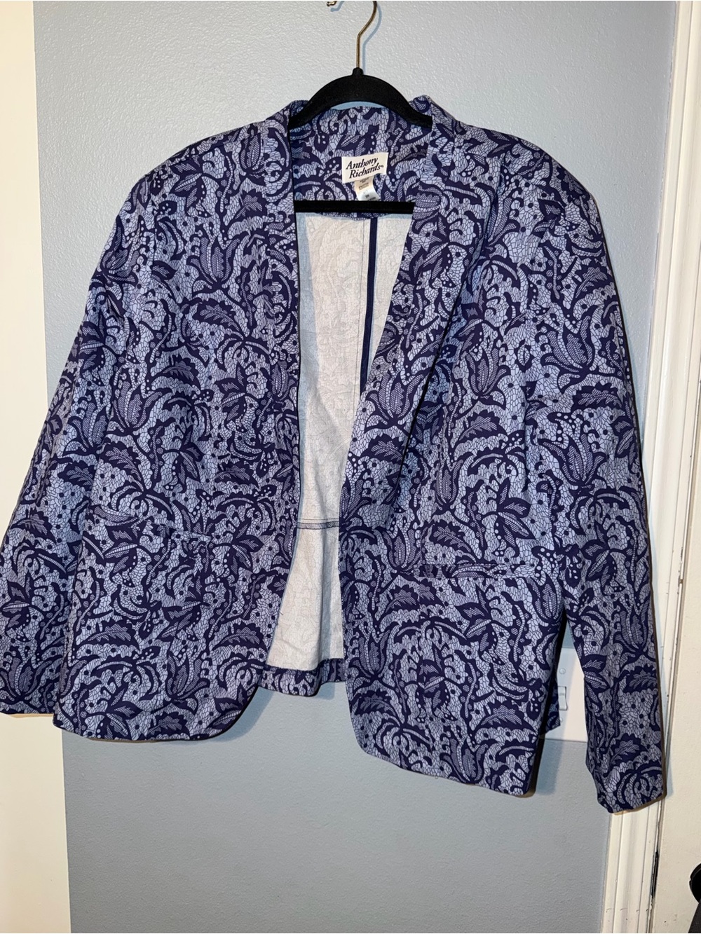 Anthony Richards Navy Paisley Open-Front Blazer